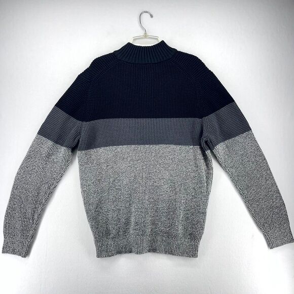 IZOD Men's Black Grey Color Block Mock Neck Button Sweater Size M - Picture 2 of 10